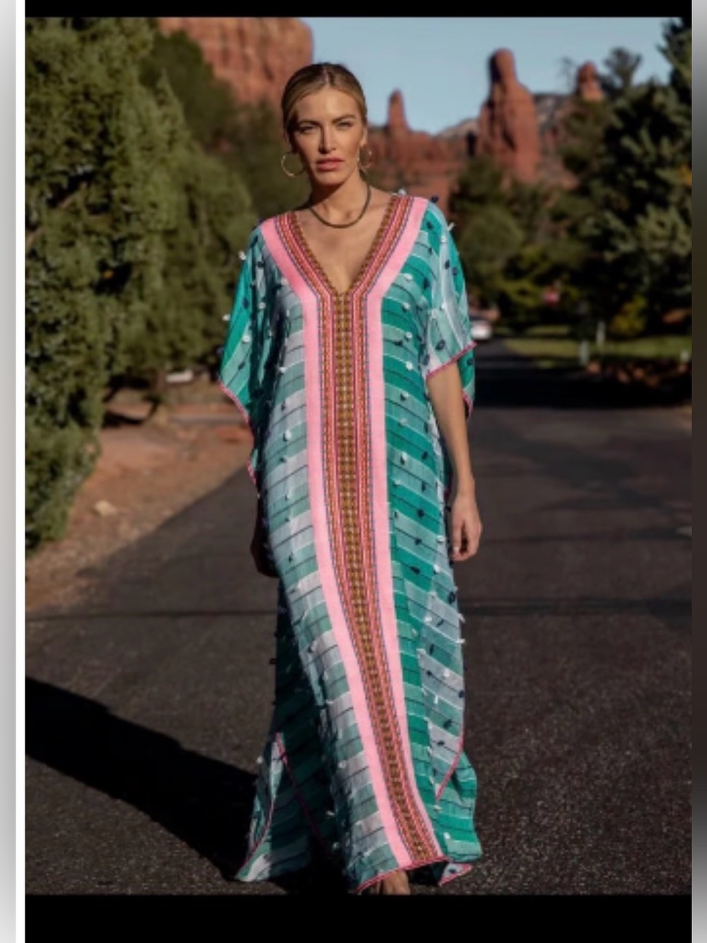 PITUSA THOBE 100% COTTON INCA ABAYA SUNDRESS MINT SWIM COVERUP ONE SZ RESORTWEAR